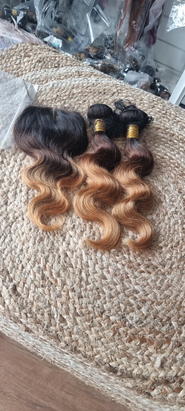 12A PERUVIAN HUMAN HAIR 3TONE ROOT OMBRE 16+16&14INCH 4X4 CLOSURE 250g BODY WAVE