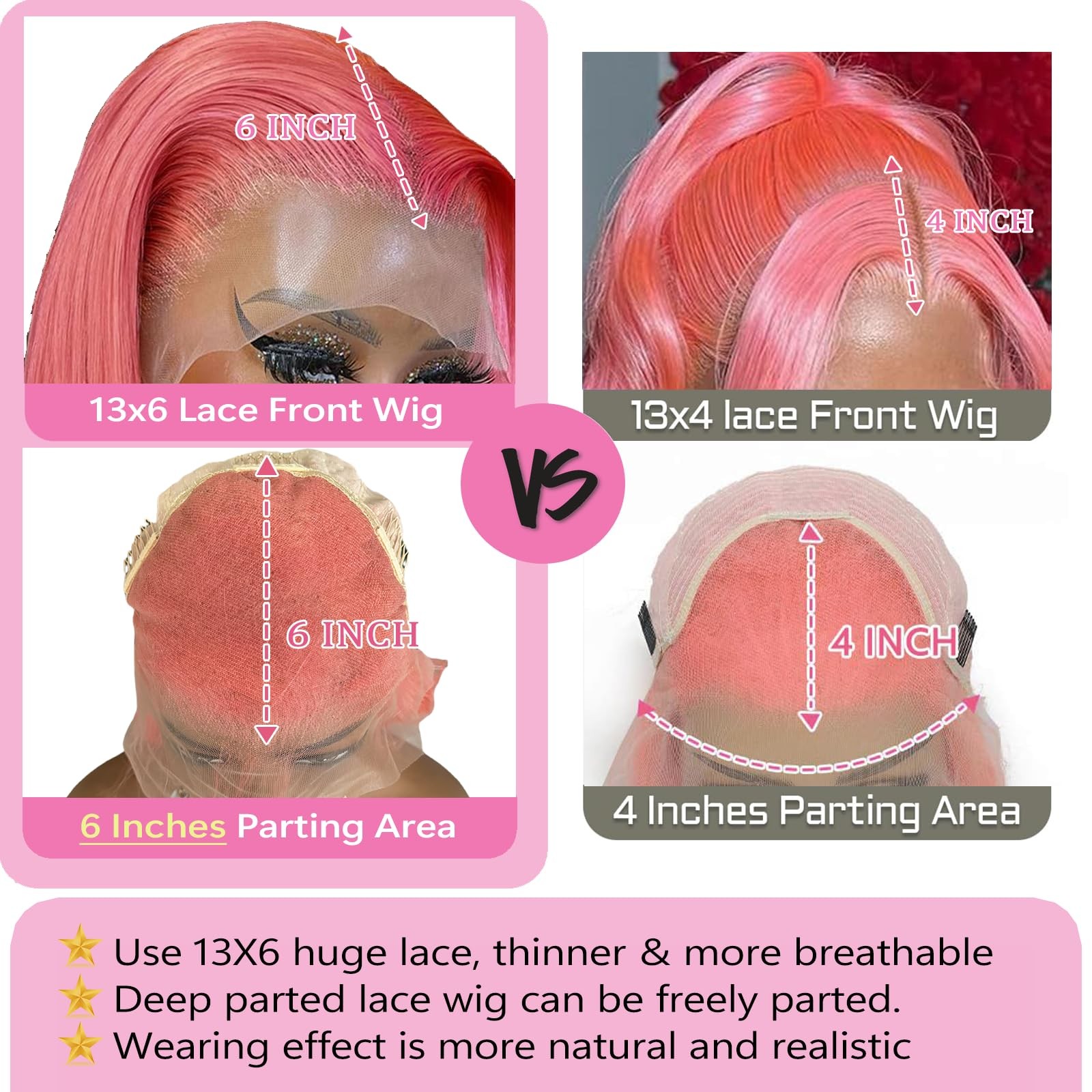 Elfsecret Pink Lace Front Wigs Human Hair For Women Hot Pink 13X6 Body Wave