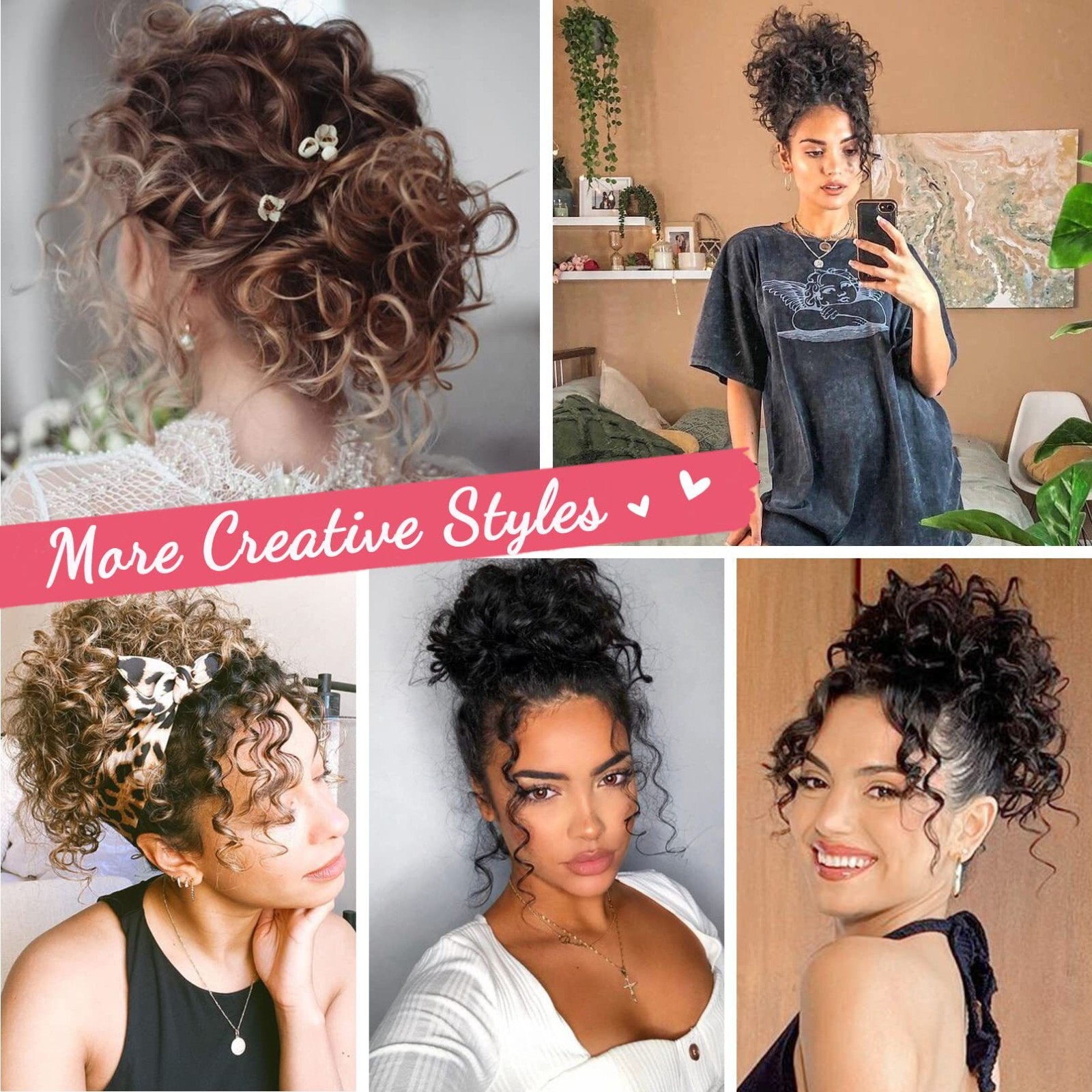 Messy Curly Hair Bun Updo Clip in Hairpiece Chignons Drawstring Hair Extensions
