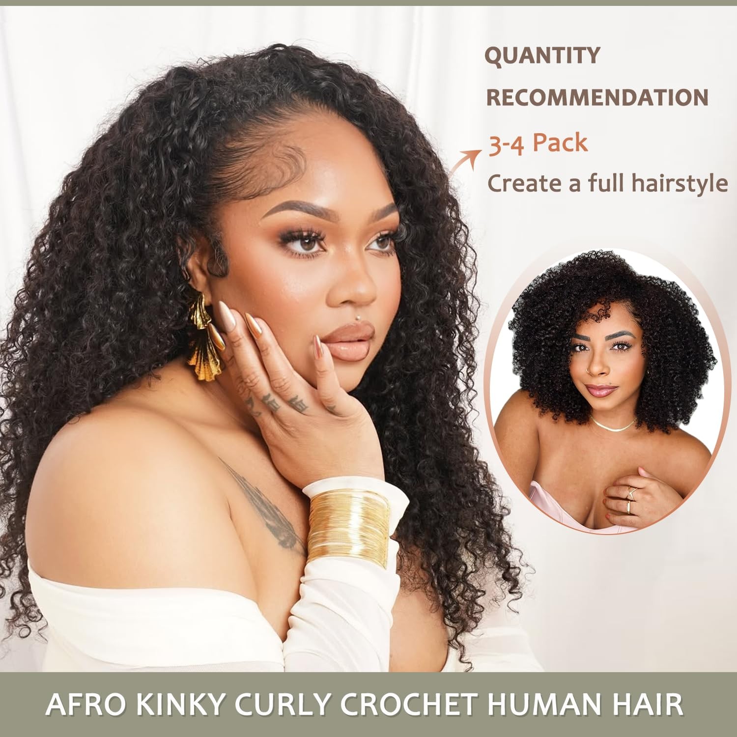 Afro Kinky Curly Human Crochet Hair, Knotless Pre-Separated Miracle Knots Fea…