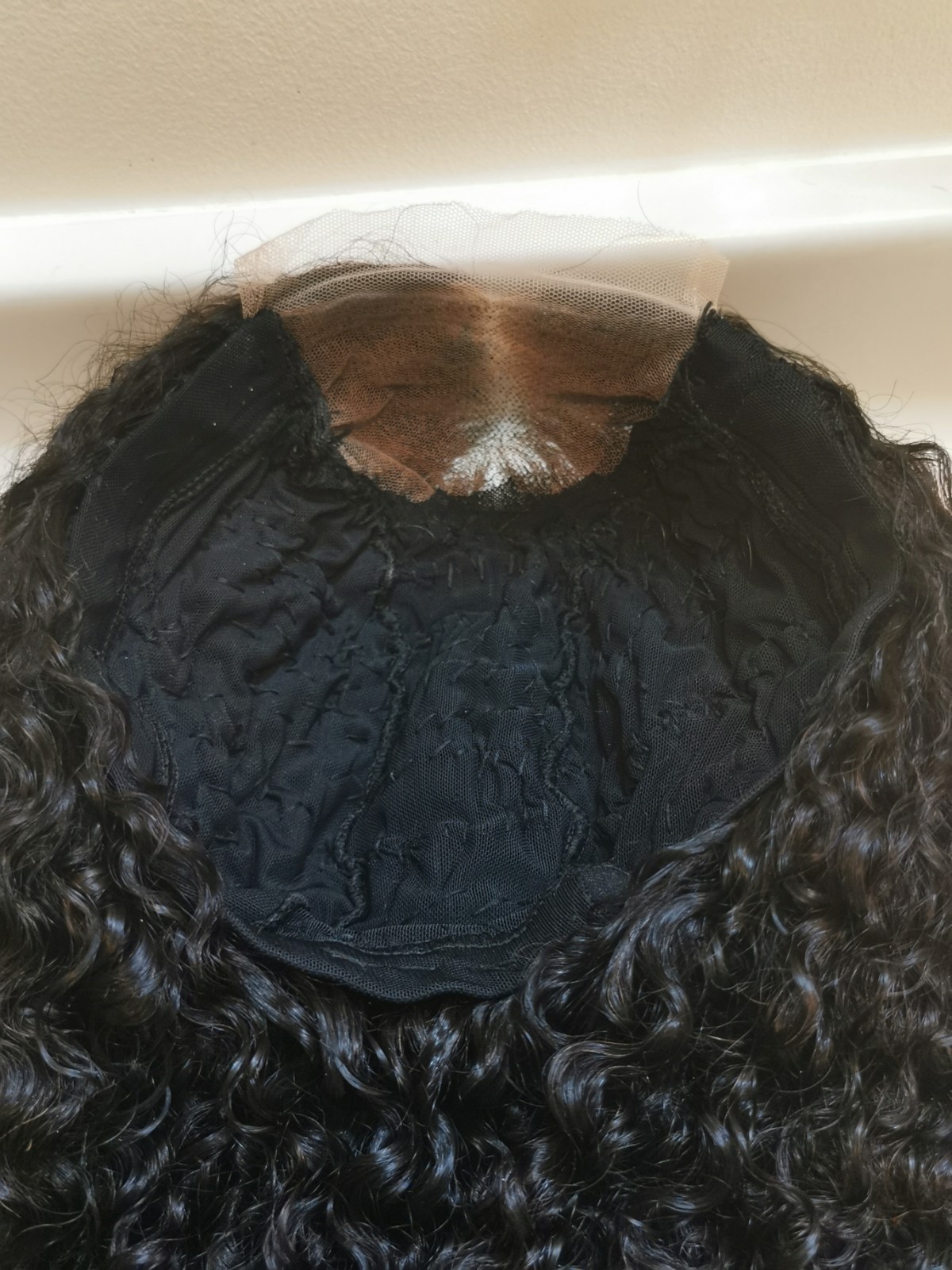 Quality Natural Black Burmese Curly Human Hair Glueless Closure Wig 24″ Handmade