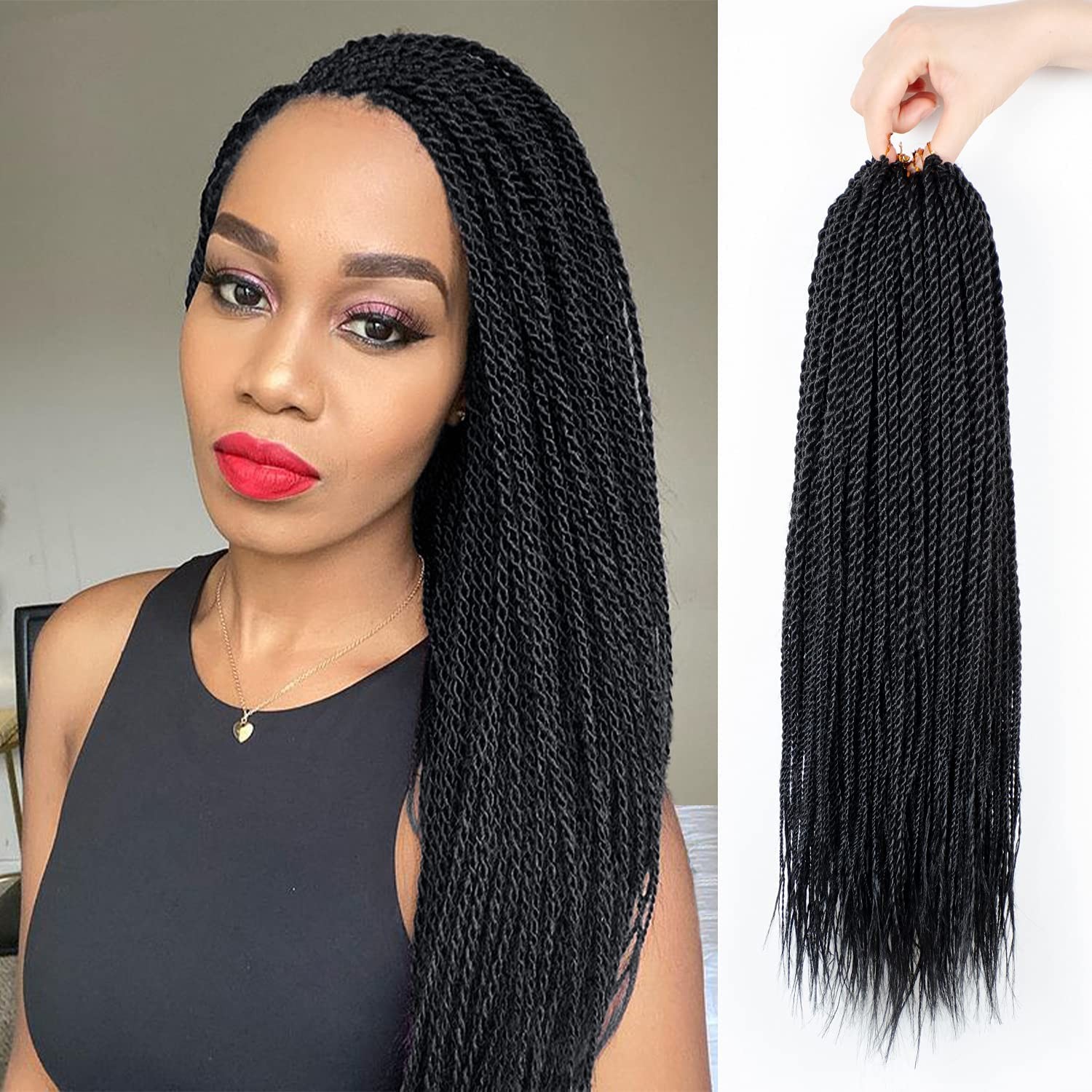 NAYOO Senegalese Twist Crochet Hair 2 Packs 18 Inch Black Women Crochet Braids 3
