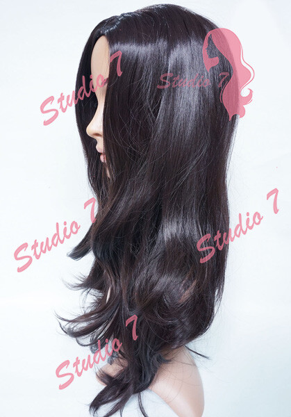 W39 Dark Brown Long Wavy Ladies Wig Synthetic Skin Top Natural Look – studio7-uk
