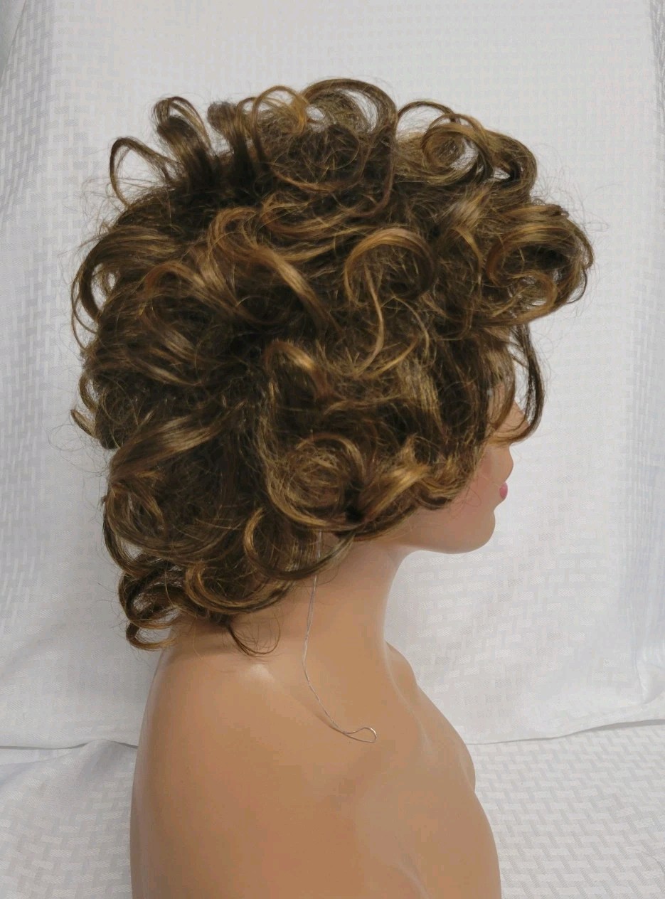 💕Big Curly Wavy Layered Short Wig Mixed Blonde Retro Party Daily 1990s WESTBAY