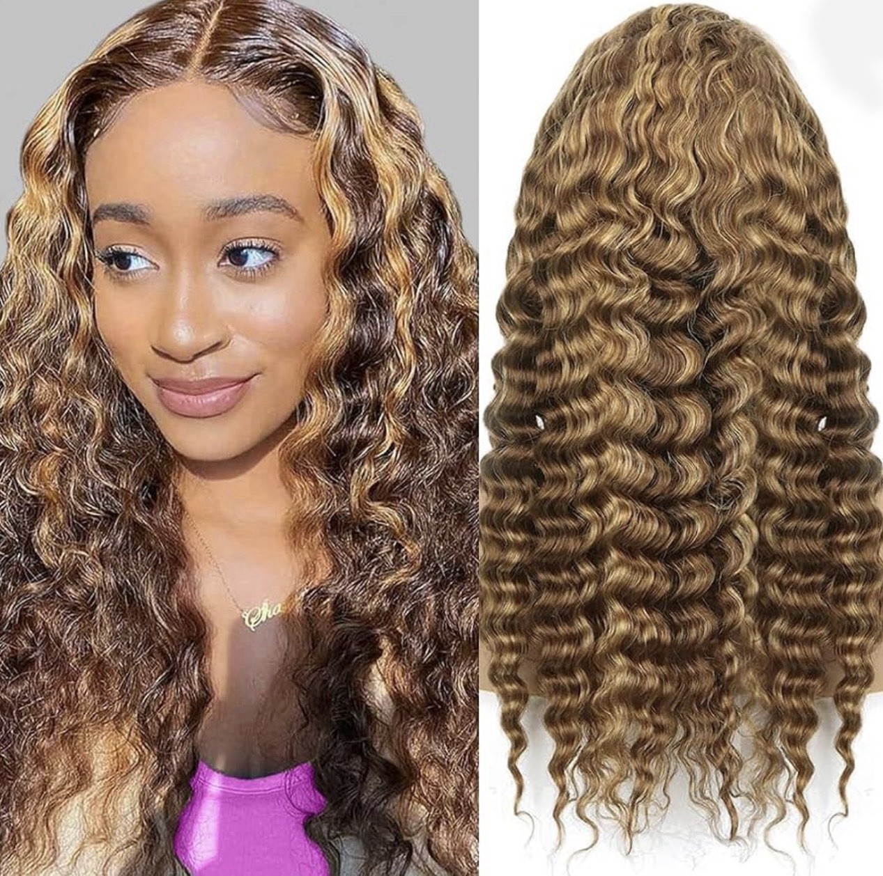 Highlight Ombre 13×6 Lace Front Wig Human Hair Deep Wave Honey Blonde Glueless
