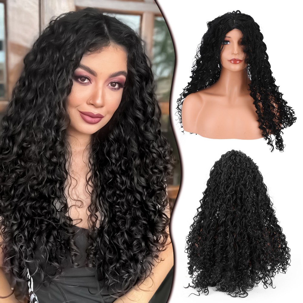 Women’s Curly Wigs Black Long 26 Inches Middle Part Lace Front Breathable Cap