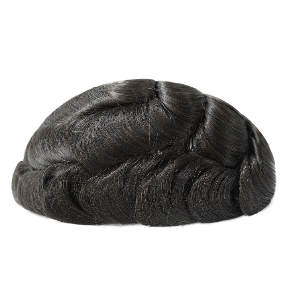 Mens Human Hair Replacement System Injection Poly Skin Toupee Hair Piece#2