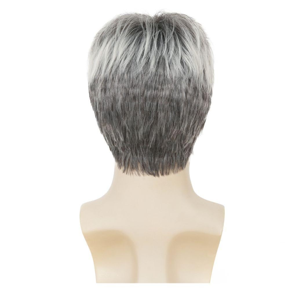 Men’s Layered Gray Short Wig European American Style Synthetic Full Wig Daily