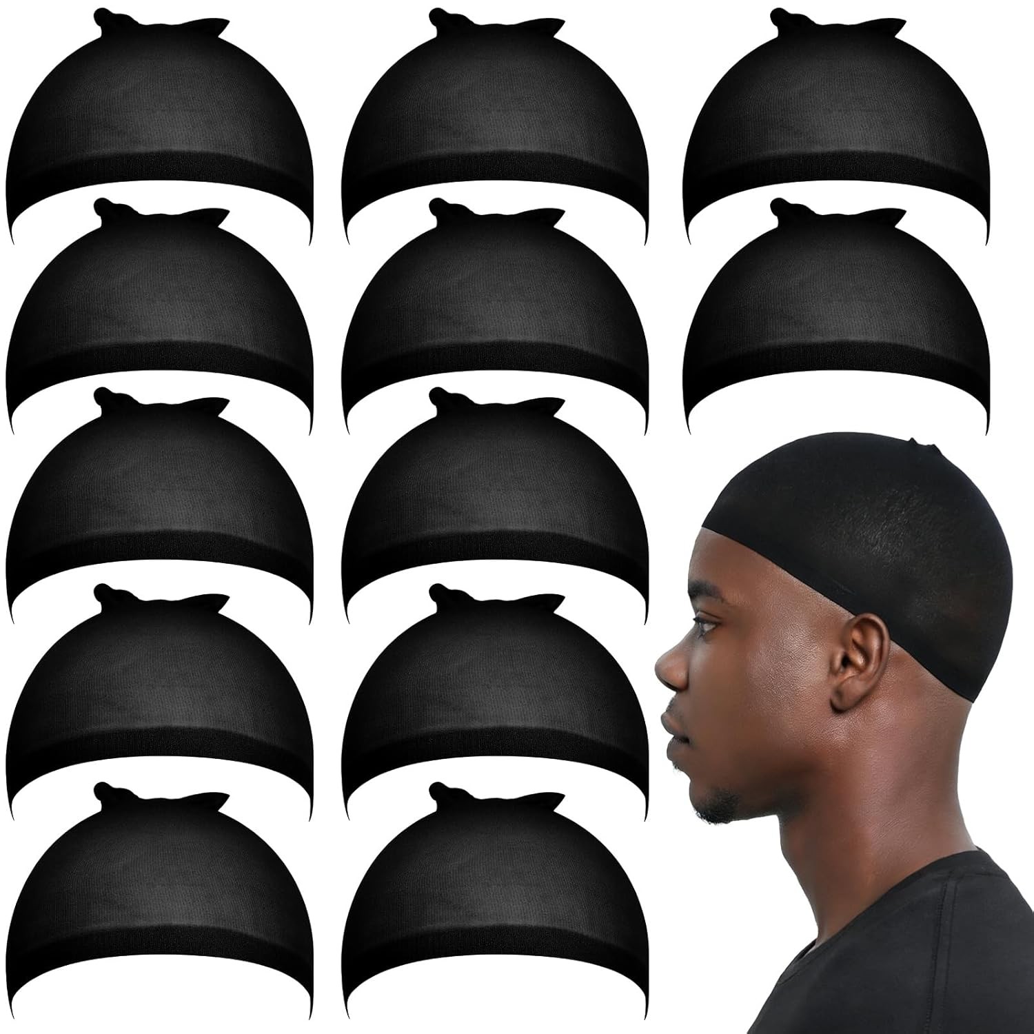 Fandamei 12PCS Black Wig Cap for Men, Hair Stocking Cap, Nylon Wig Caps Black, H