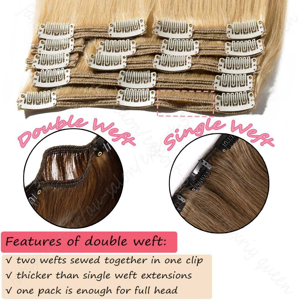CLEARANCE Thick Double Weft 100% Human Hair Extensions Clip In Real Remy Hair US