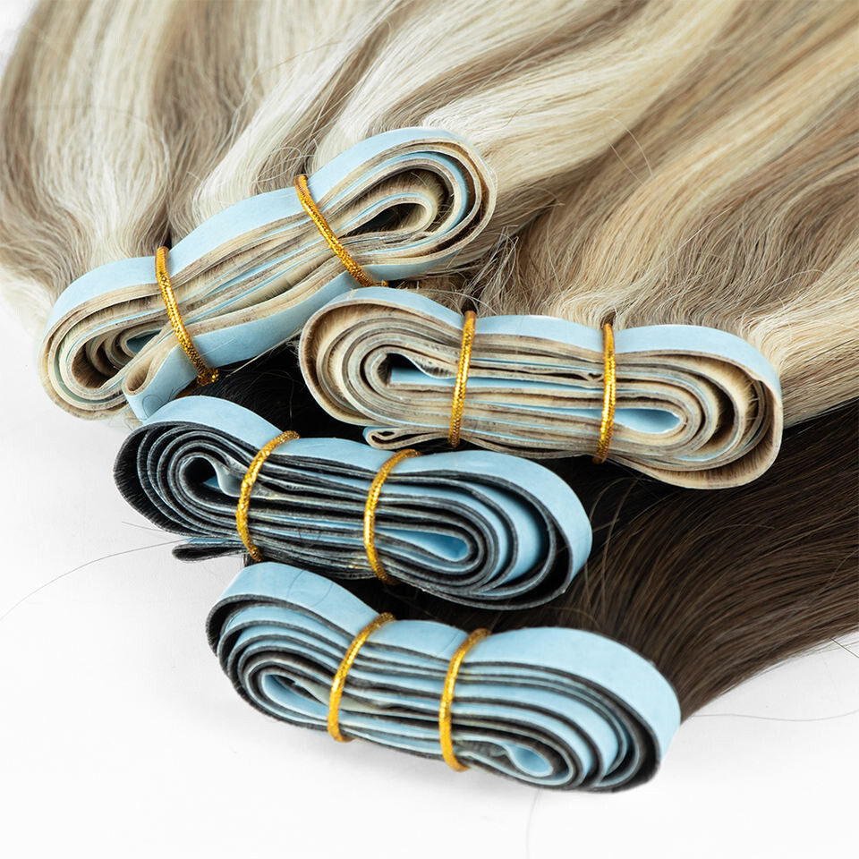 Inject Invisible 100% Full Pu Skin Weft Russian Human Hair Tape Hair Extension