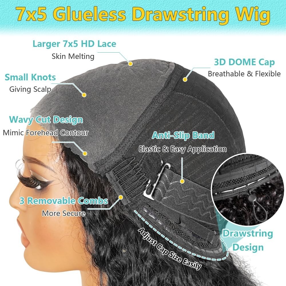26 Inch 200% Density Deep Wave Glueless Lace Front Wig – Pre Plucked Curly Hair