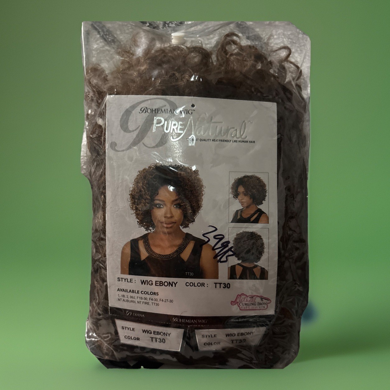DIANA BOHEMIAN WIG Pure Natural Wig Ebony Color 4 Brown Curly Like Human Hair