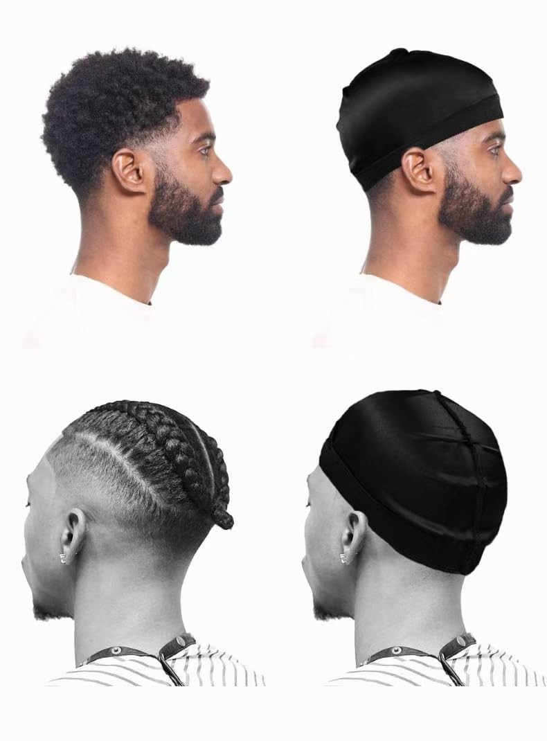 HU ZJKD 2 Pcs Premium Wave Cap for Men,Black Medium-Large, Black + White