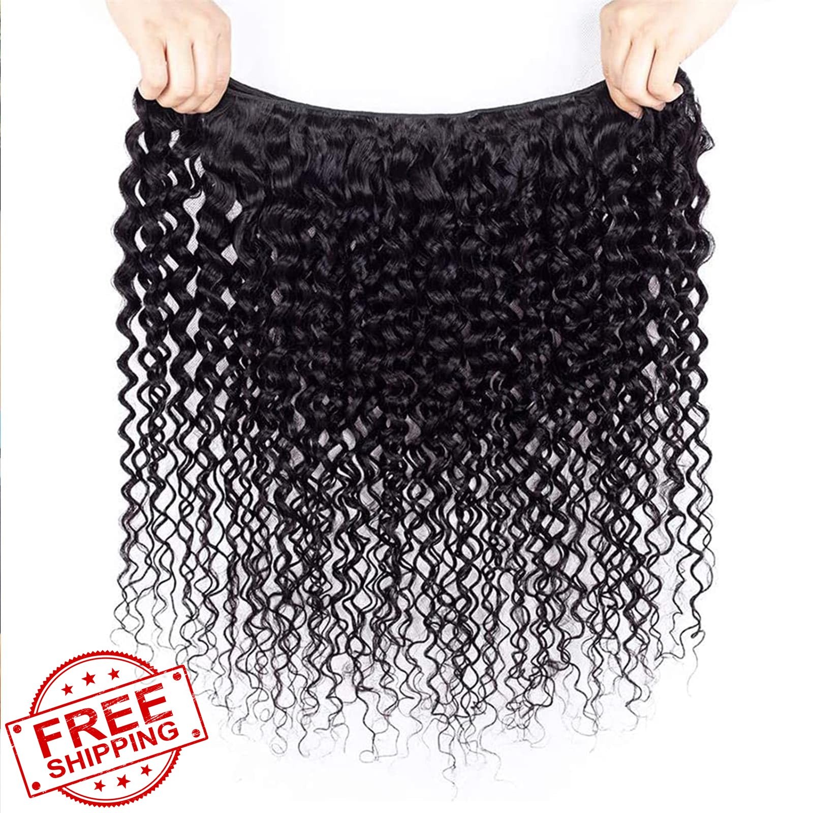 LUMWAV 1B Natural Black Jerry Curly Bundles 14-18 In