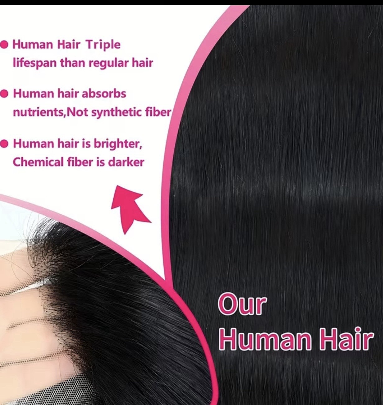 18 Inch Straight Black Human Hair Lace Front Wig, 3 Combs, Adjustable Straps
