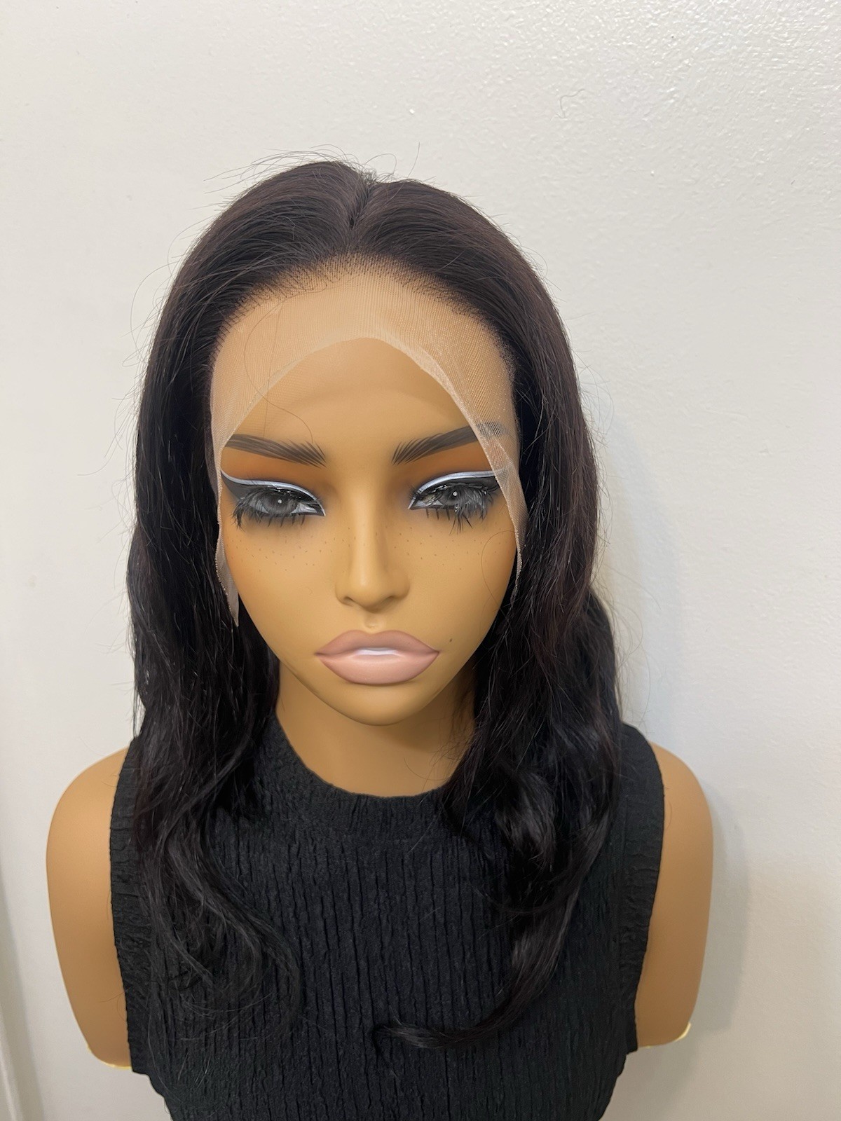 Dark Brown Lace Front Wavy Wig Adjustable Strap Free-Part Natural Women