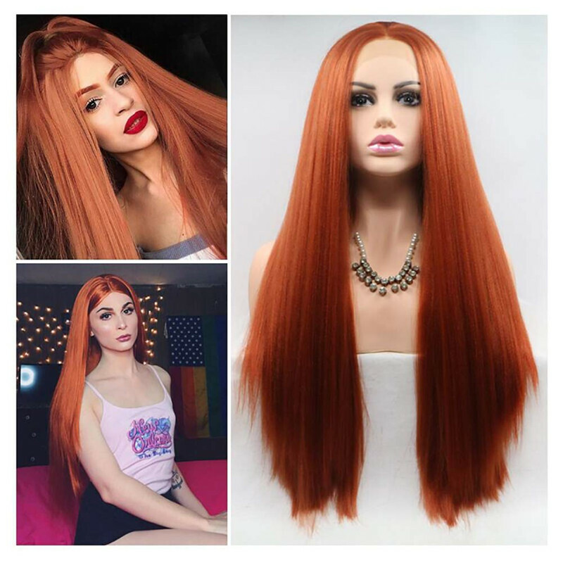 Ginger Yellow Lace Front Wigs Orange Wigs Synthetic Long Straight Hair for Women
