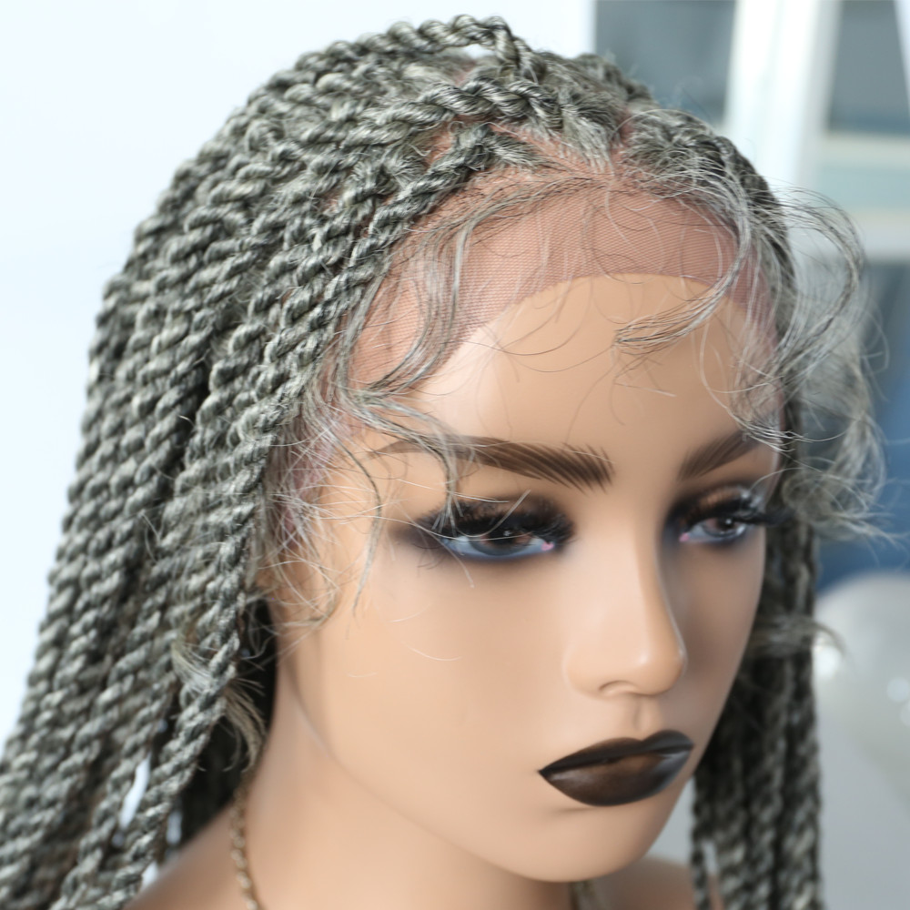 Hand Tied Swiss Lace Front Twist Braids Wig Lightweight Long Synthetic Baby Hair