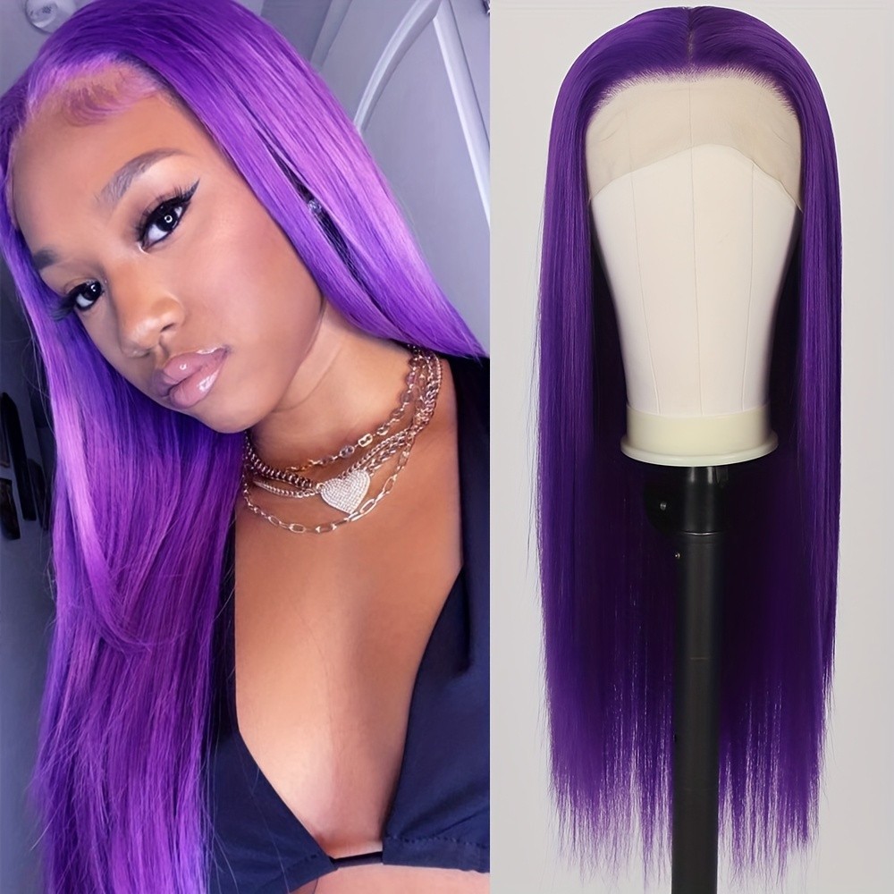Dark Purple Lace Front Wigs Long Straight Hair Glueless 13×4 HD Lace Free Part