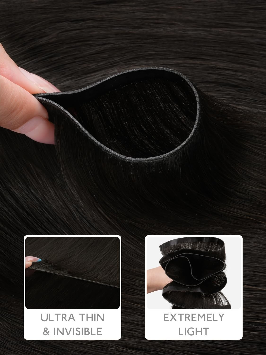 WENNALIFE Genius Weft Tape in Hair Extensions Human Hair 18 Inch 50g Natural Bla