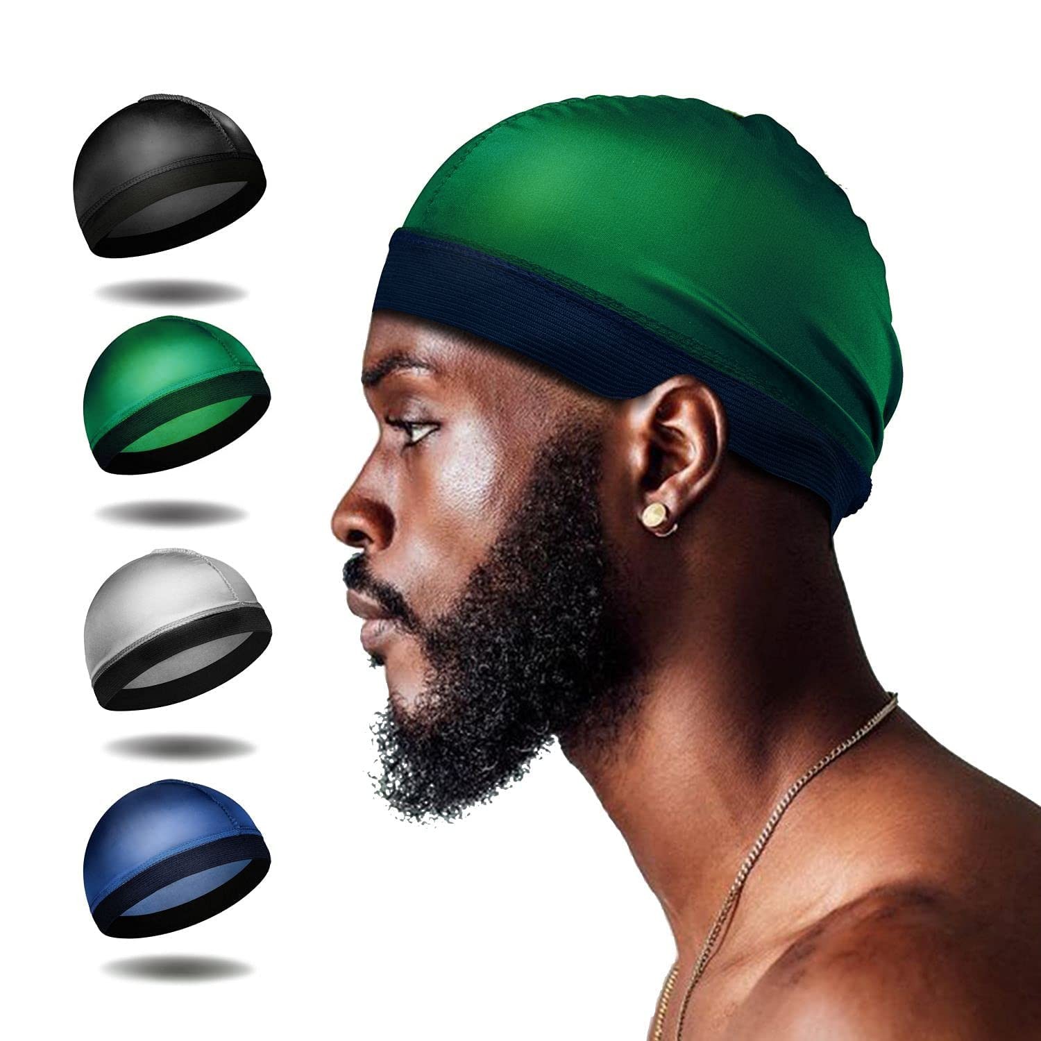 4 Pcs Silk Wave Cap Compression Over Silky Durag Stocking Wave Caps for Men