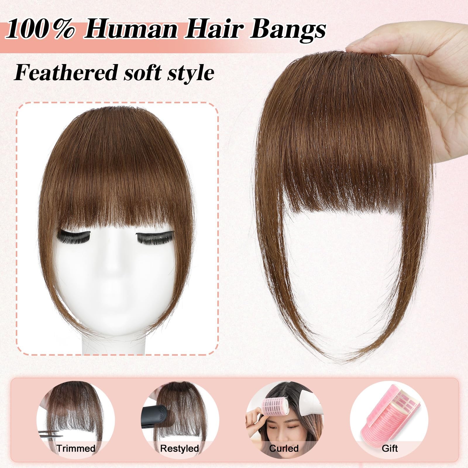 YOLIN 100% Human Hair Clip-in Bangs with Temples – Natural & Easy to Use
