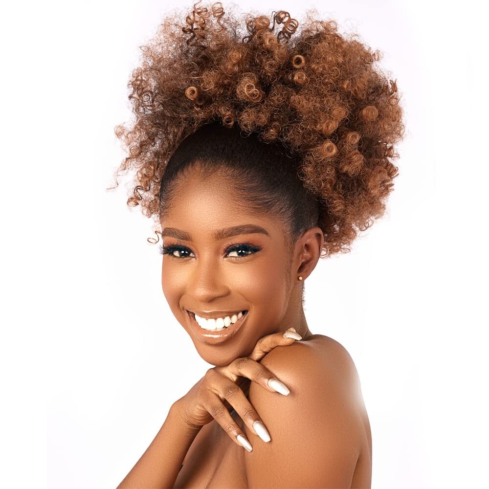CECINILL Afro Puff kinky curly Drawstring Ponytail Extension, Bun 2 Clips Bx 6