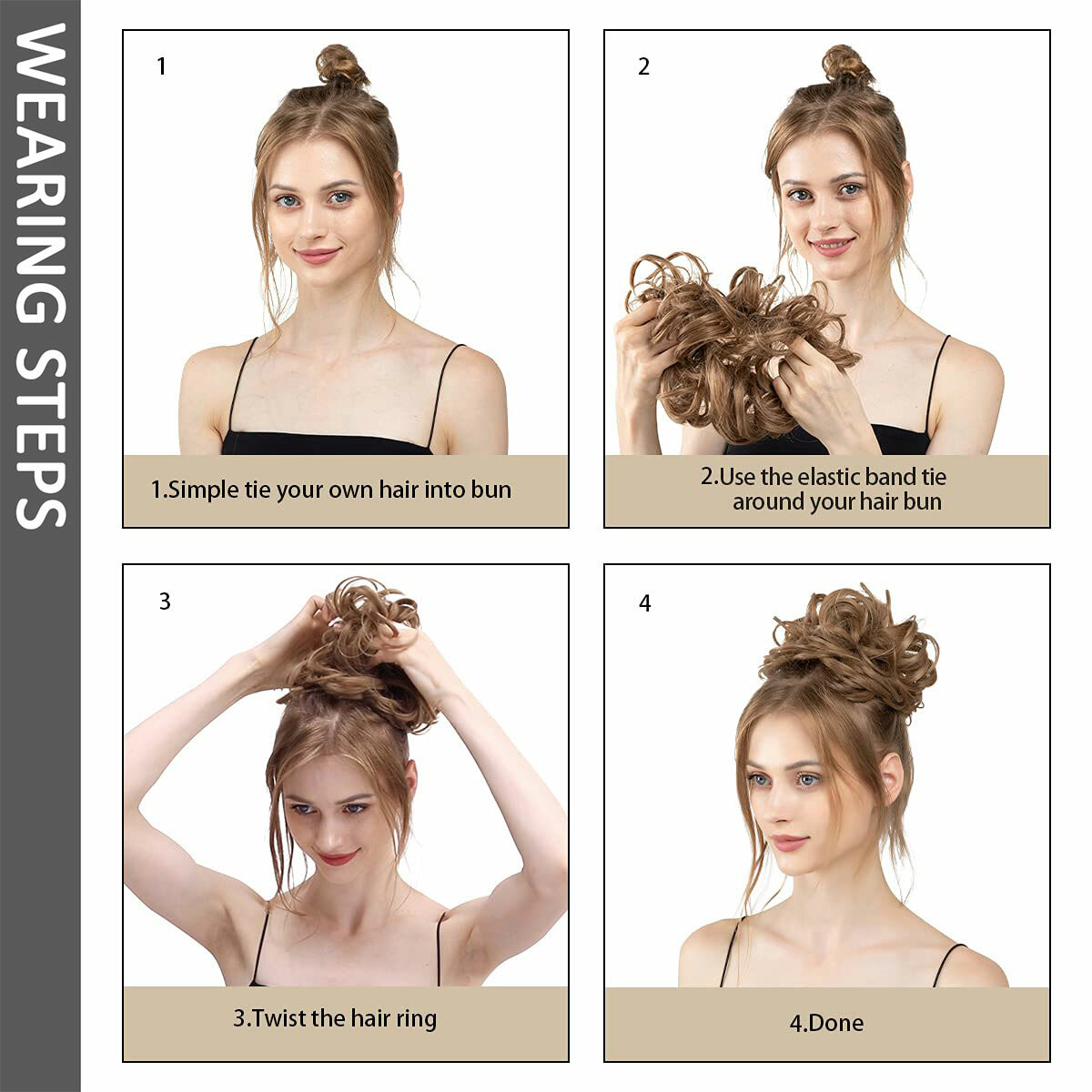 Curly Messy Bun Hair Piece Scrunchie Updo Real Human Hair Extensions 100% Remy