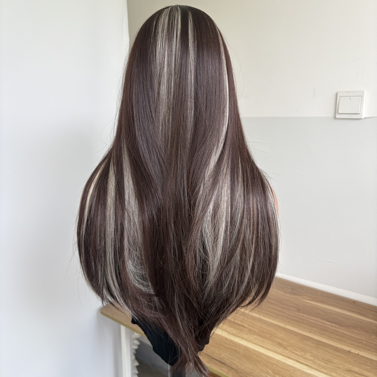 Long Straight Synthetic Hair Costume Wig With Bangs Natural Mixed Brown blonde