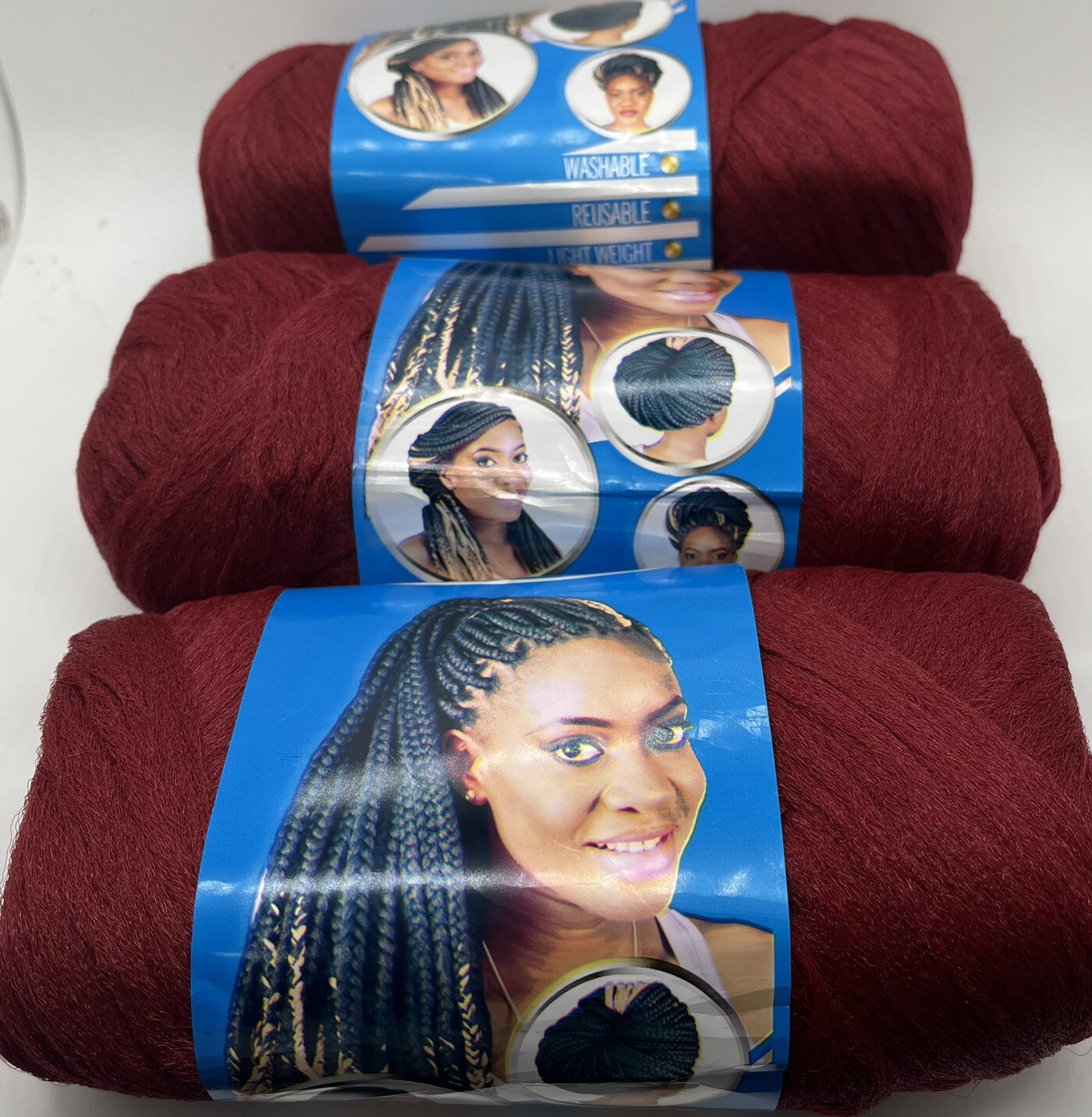 3 Rolls Brazil Brazilian Wool Hair Yarn for Braiding and Weaving Red.