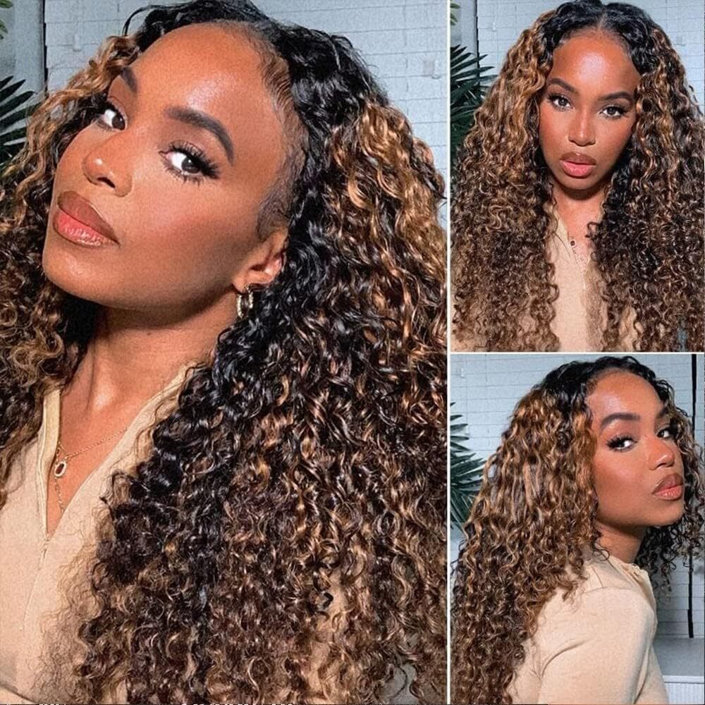 UNice Cambodian Ombre Brown Curly Bye Bye Knots Precut Lace Front Wig Human Hair