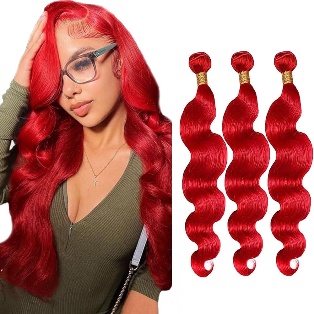 Weeybay Red Bundles Human Hair Burgundy Body Wave Bundles 18 20 22 Inch