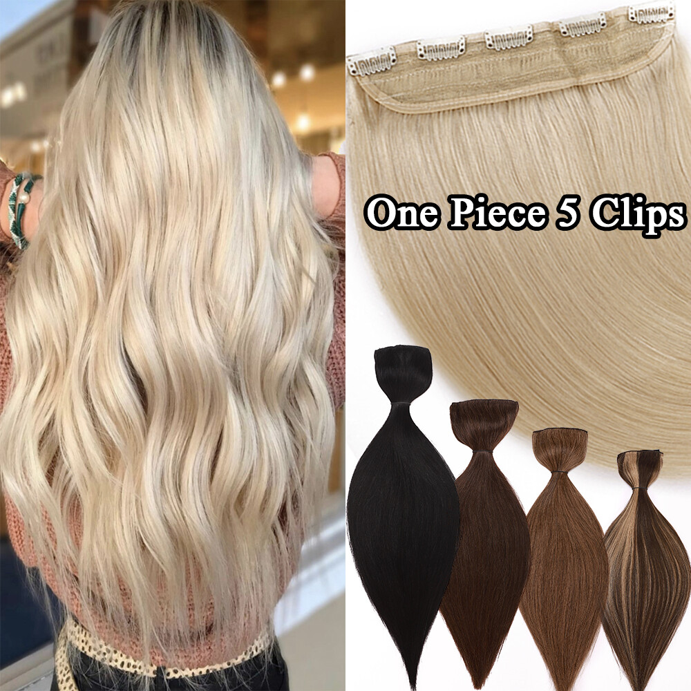 8”-24” Thick 100% Real Remy Human Hair Extensions Clip In One Piece Half Head