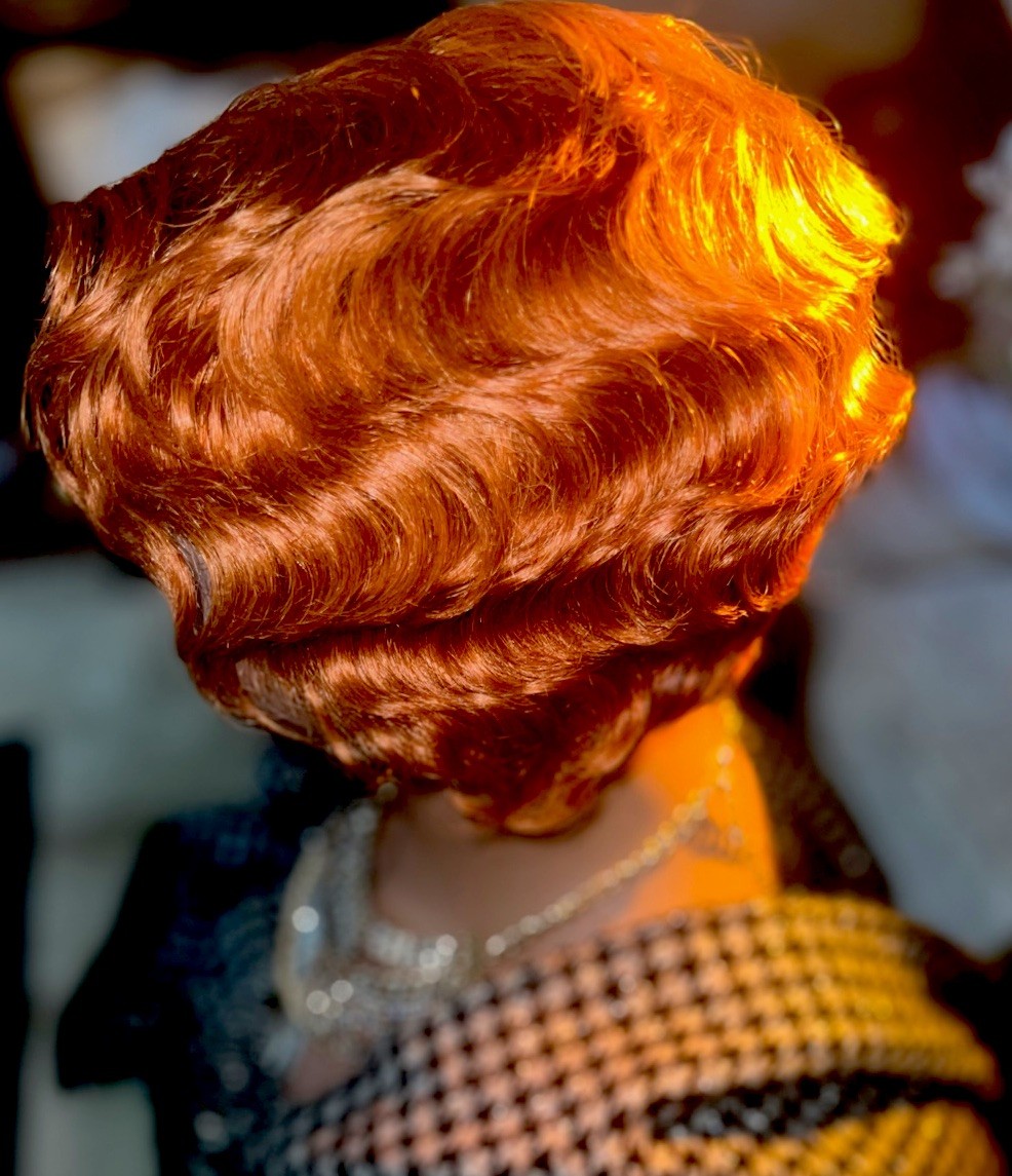 LACE 100% HUMAN HAIR WIG GINGER COLOR FINGER WAVE LIGHT DENSITY 6” PARTING NEW