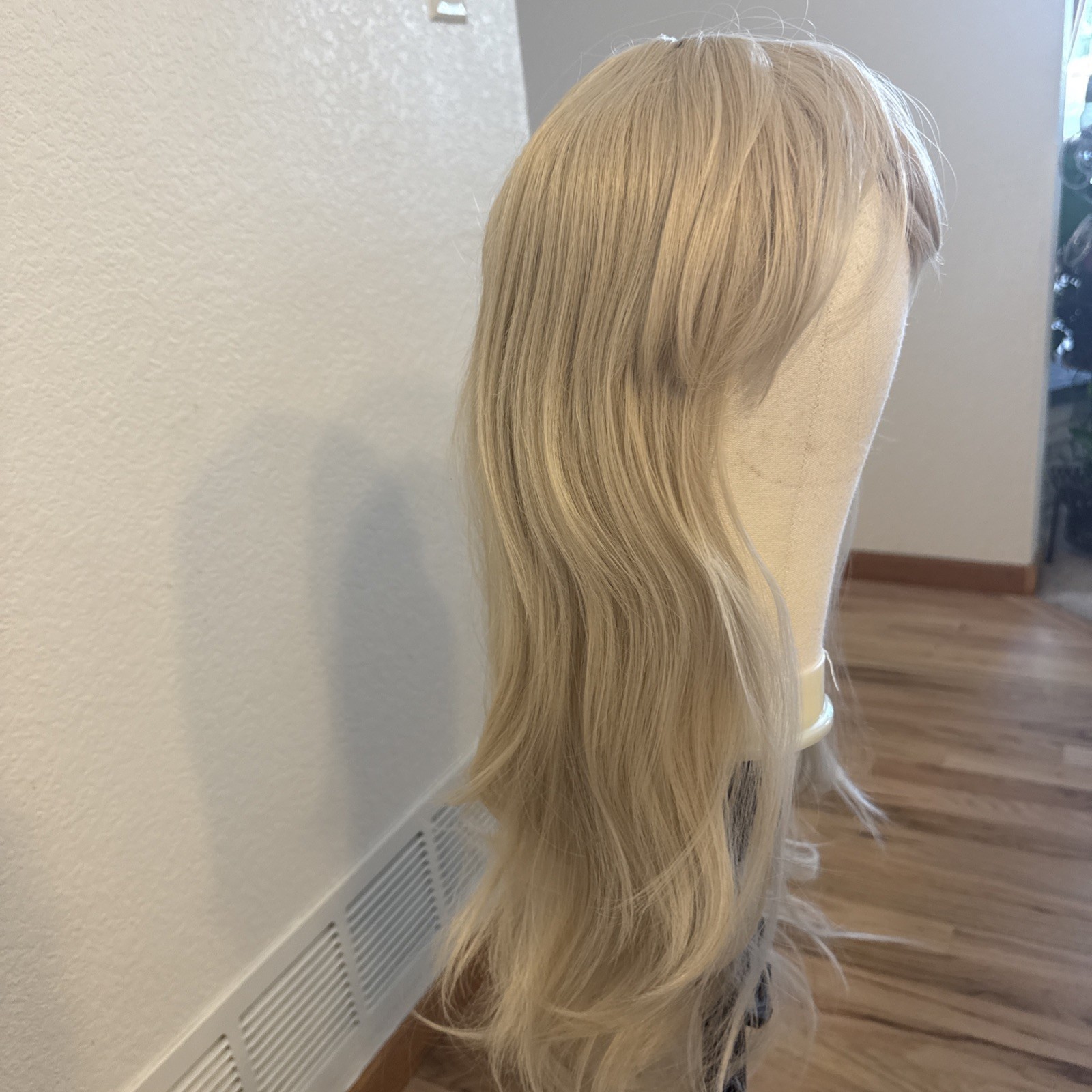 629 Wig 28” Blonde W/ Bangs Net Cap Hard Front Very Soft