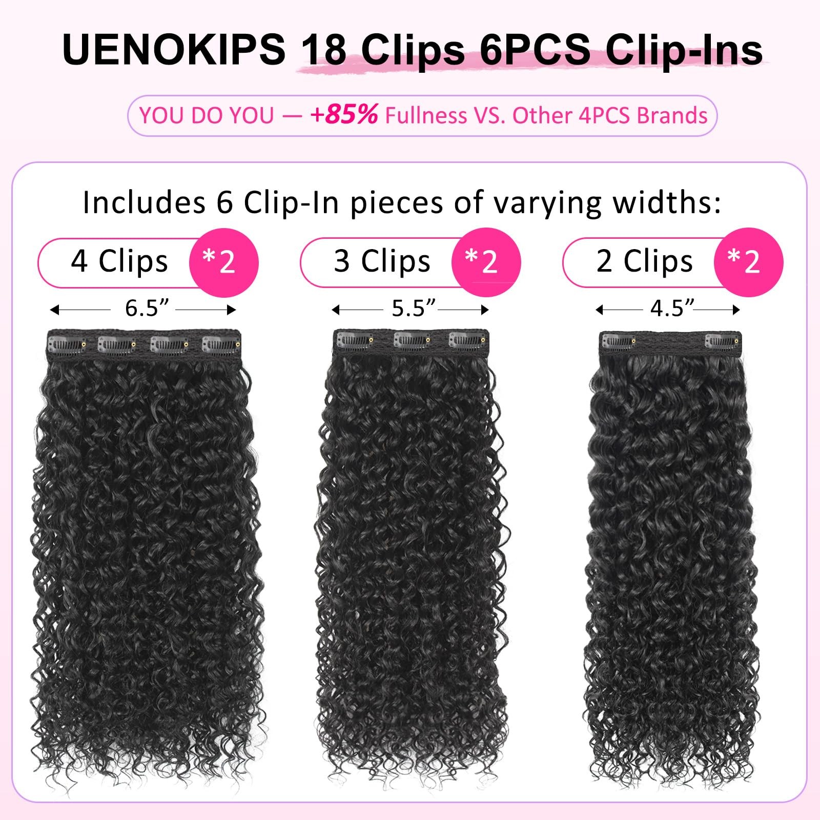 Curly Clip In Hair Extensions 6 Pcs 18 Clips Water Wave Clip Ins 100％ Pure Pr…