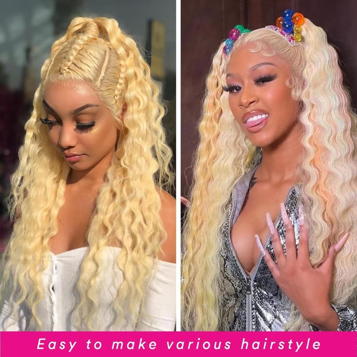 Leximi 613 Blonde Lace Front Wig Human Hair 13X6 Hd Transparent Deep Wave Lace