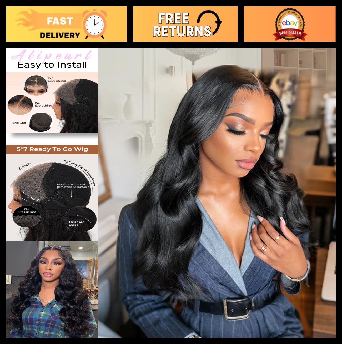 18 Inch Body Wave Lace Front Wig – Glueless, Pre-Plucked, Ready to Wear, Human H