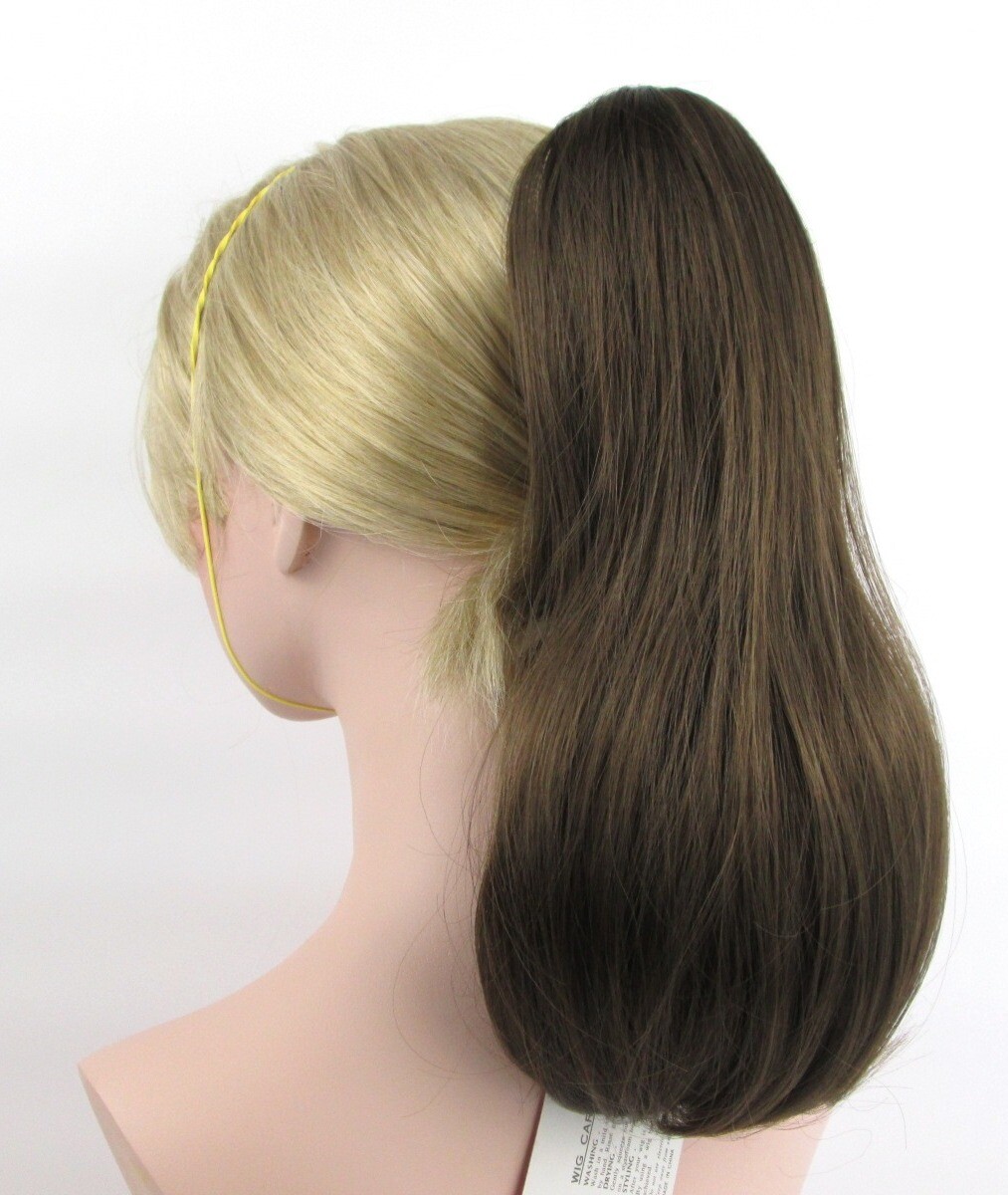 14″ LONG STRAIGHT HAIR PONYTAIL HAIRPIECE CLAW CLIP REVERSIBLE WAVY LOOK BRITNEY