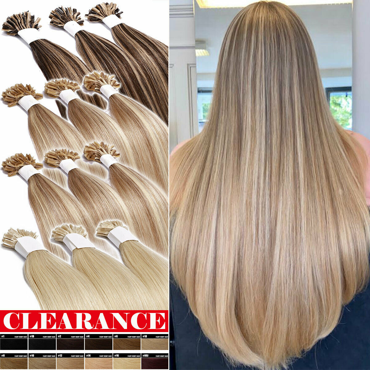 CLEARANCE Pre Bonded Keratin Nail U Tip Real Human Remy Hair Extension Blonde US