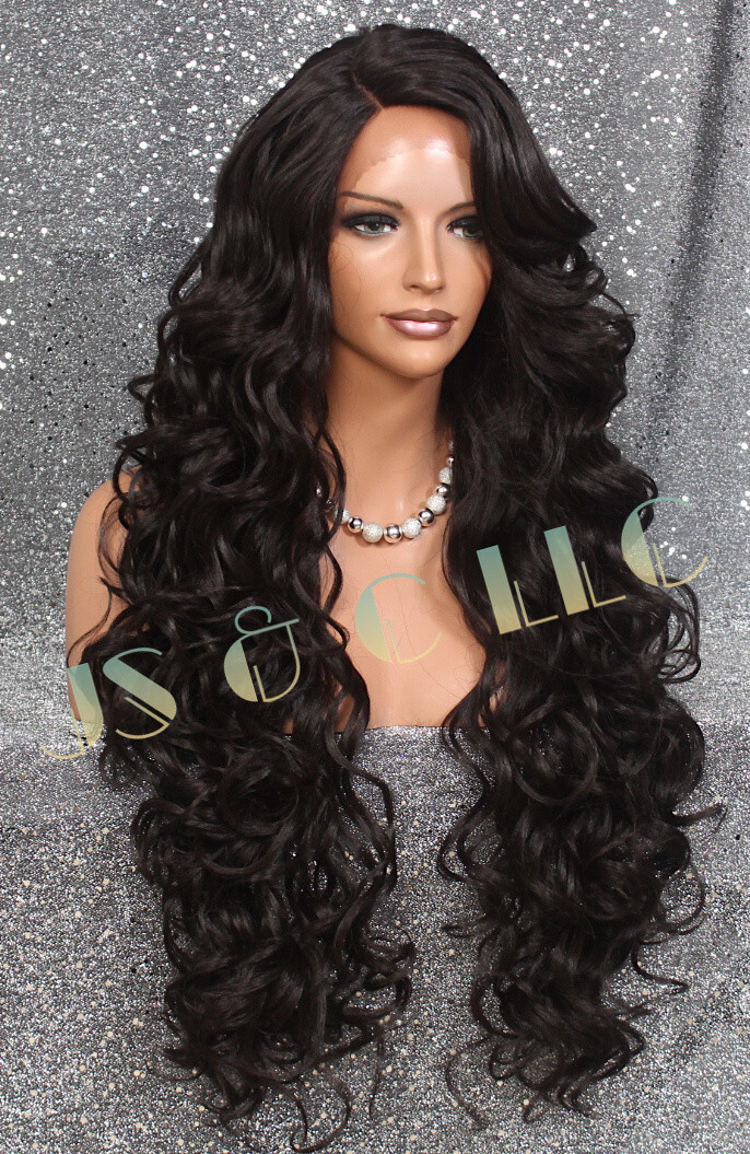 40″ Human Hair Blend Mono Top Full Lace Front Wig Dark Brown Heat OK WBPR 4