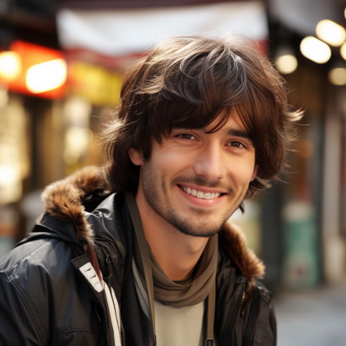 Men Short Brown Wig Natural Fluffy Synthetic Hair Wig Heat Resistant for Cosplay