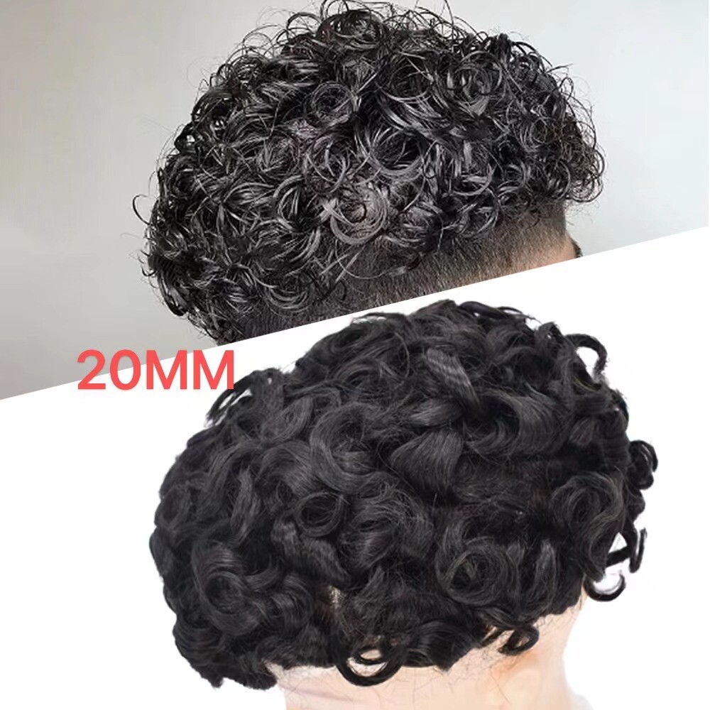Afro Curl Mens Toupee 6MM African American Wig Full Poly PU Afro Curl System