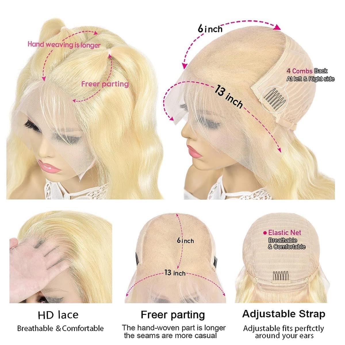 Leximi 613 Blonde Lace Front Wig Human Hair 13X6 Hd Transparent Deep Wave Lace