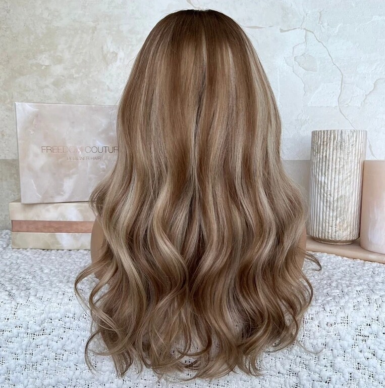 Ombre Highlights Loose Wave Wig with Bangs 100% Human Hair Wig Lace Front Wig