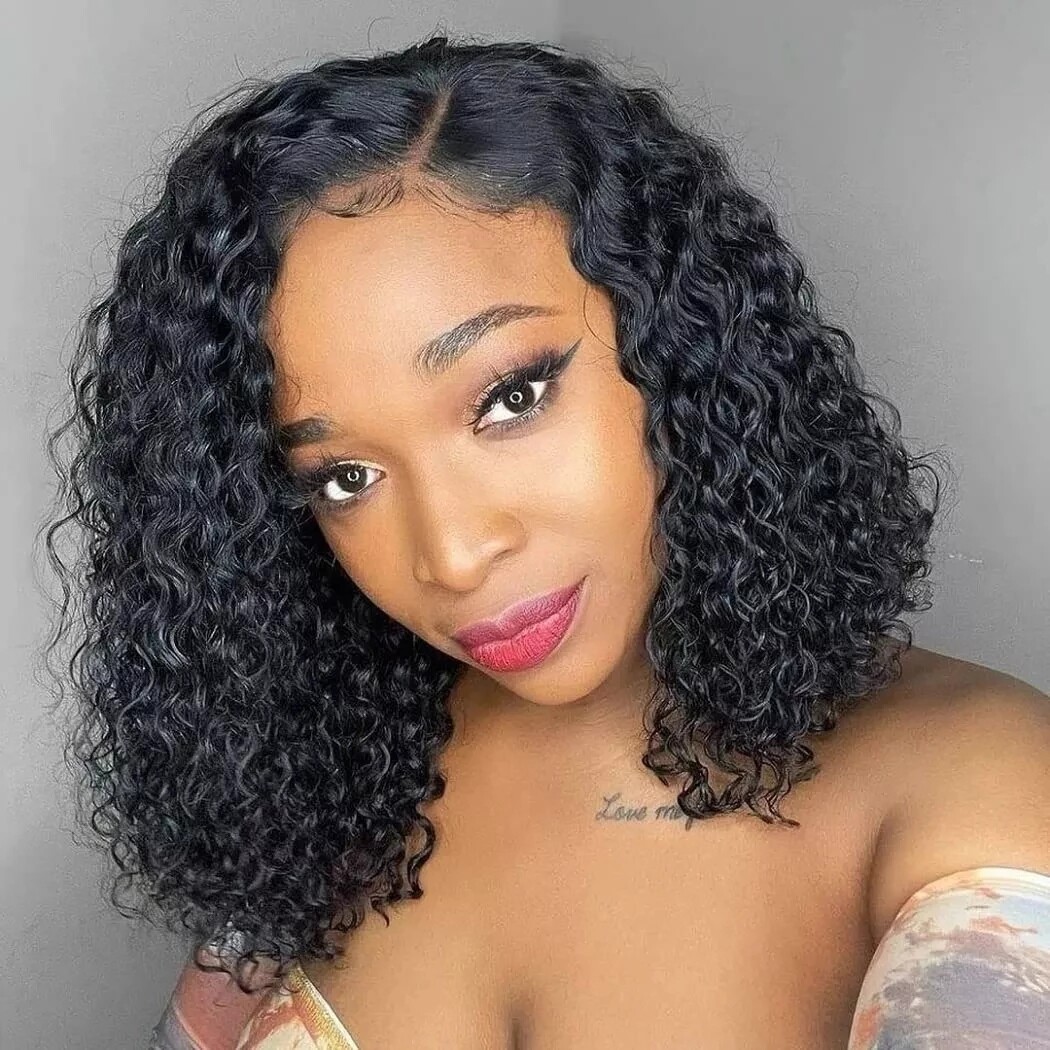 Short Afro Kinky Curly Bob Wig Black Synthetic Hair Wigs High Temperature Fiber