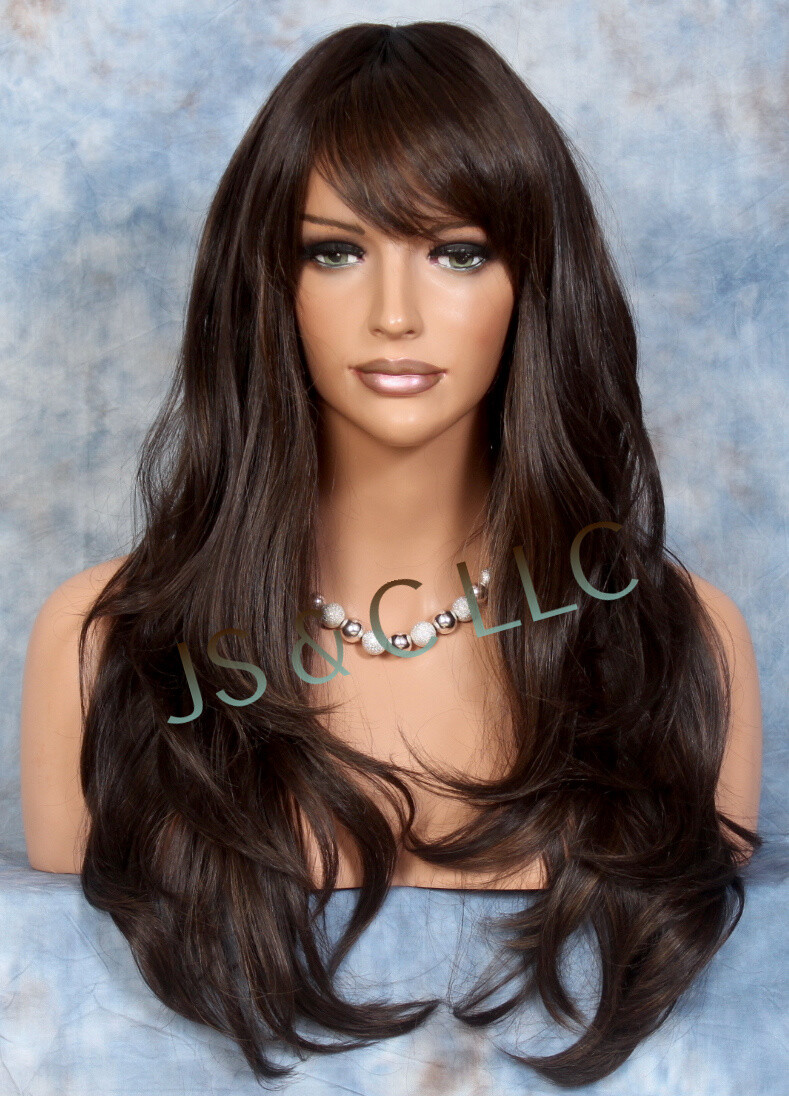 Human Hair Blend Full Wig Long slightly wavy bangs Heat OK WBKT 4-27