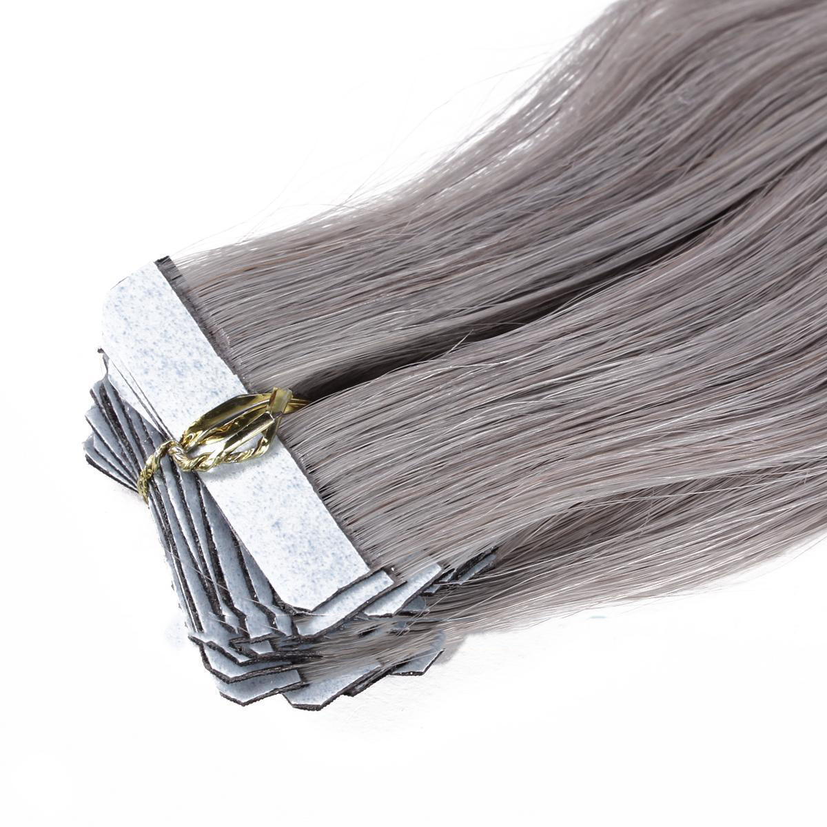 Invisible Seamless Tape in Skin Weft 100% Remy Human Hair Extensions Silver Gray