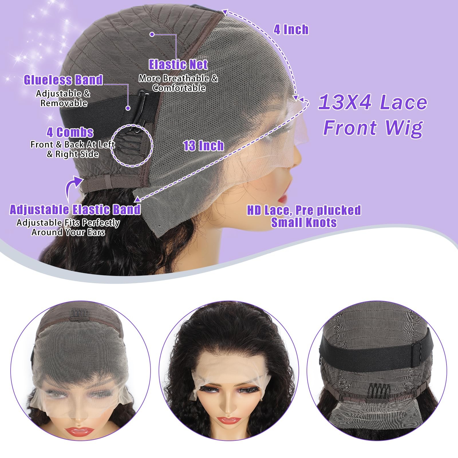 Soez 28 Inch Deep Wave Lace Front Wigs Human Hair 13X4 Hd Lace Front Wigs Human